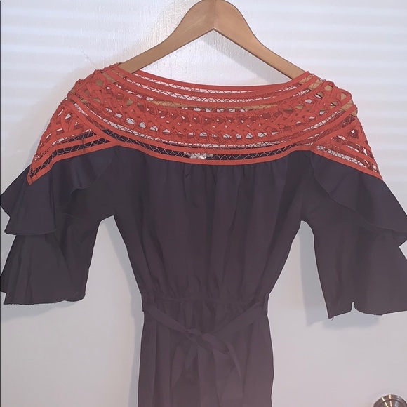 Off shoulder orange and grey midi - Picture 3 of 3